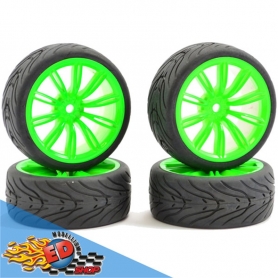 FASTRAX Gomme Strada 1/10 montate su cerchio Verde Fluo 20 raggi (4)