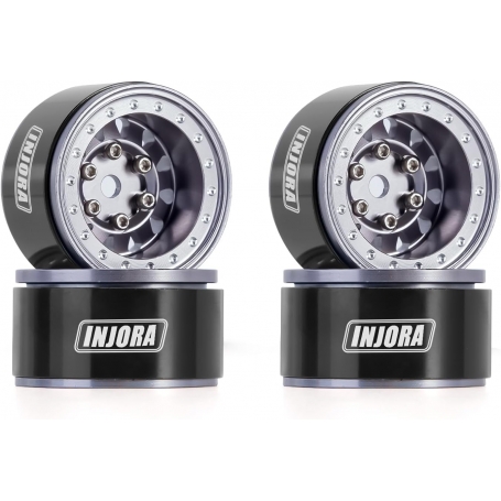 INJORA 1.0 Beadlock Wheel Cerchi Ruota CNC Alluminio per TRX4M Axial AX24 SCX24 FMS FCX24 1/18 1/24 RC Crawler Auto, Grigio