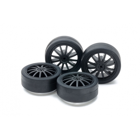 TAMIYA 15534 Set Cerchi Carbon con Gomme Low Profile Mini4wd