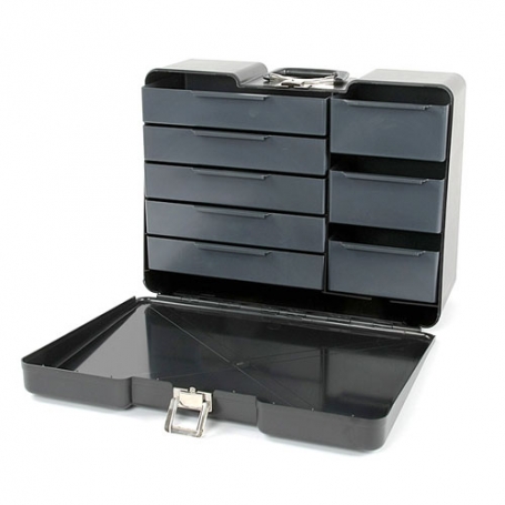 polybutler cassetta valigetta porta attrezzi in abs nera a 8 cassetti 48x36x18