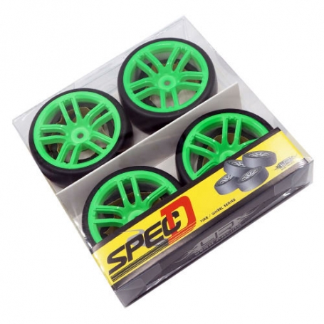 yeah racing spec d cx10 gomme da drift offset +3 con cerchio 10 raggi verdi