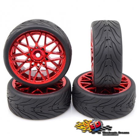 yeah racing spec t ls gomme in lattice touring scolpite offset +3 con cerchio cromato rosso