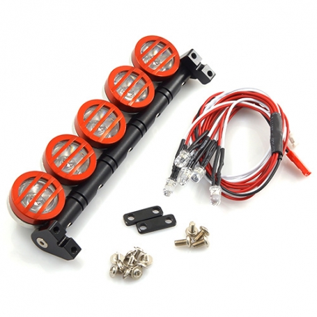 yeah racing kit barra + 5 fari a led tutto in metallo nero per tetto scaler completa di led e cablaggi